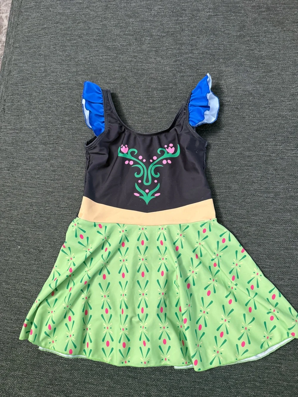 Girls Green & Black Disney Princess one piece swim suit size S/M